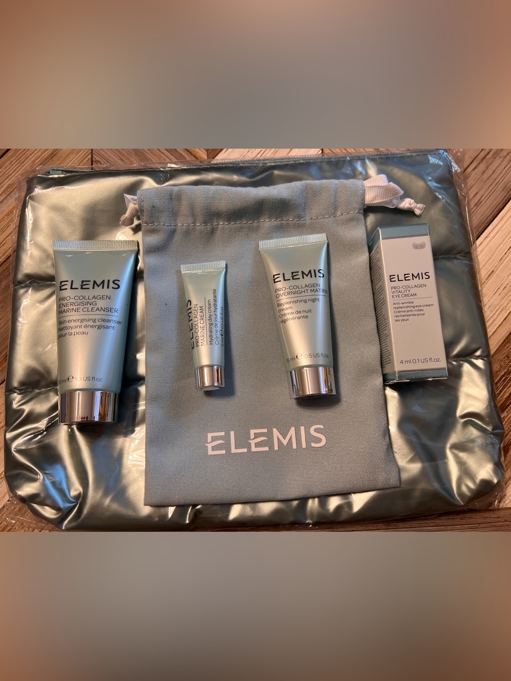 ELEMIS Pro-Collagen Skincare Bundle with drawstring bag and large cosmetic bag